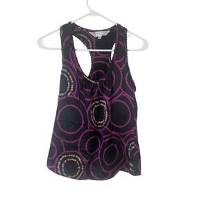 Trina Turk Silk Abstract Mod Racerback Sleeveless Top Scalloped Hems Size S
